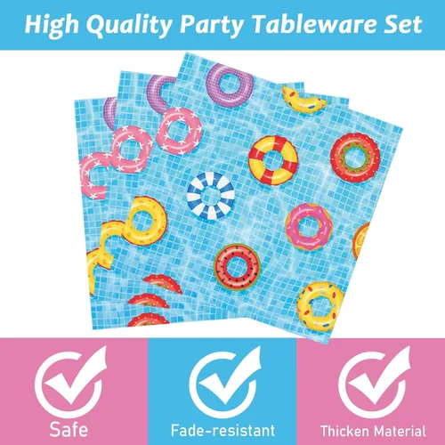 Miniatura 3 de ZOIIWA Juego de 96 platos y servilletas para fiesta en la piscina, platos con diseño de pelota de playa, suministros para fiestas, platos de papel