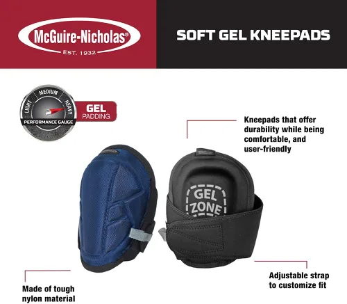 Miniatura 2 de Rodilleras de gel McGuire-Nicholas Lite Pro para suelos para hombres y mujeres, rodilleras ajustables de gel suave para jardinería, suelos