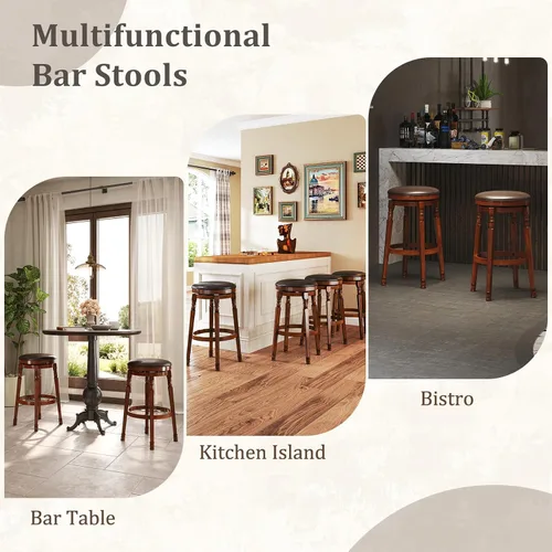 Miniatura 7 de Giantex Juego de 4 taburetes de bar giratorios de 29 pulgadas de altura de barra con asiento acolchado de piel sintética, reposapiés, marco