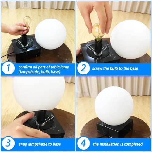 Miniatura 5 de FLORNIA Lámpara de mesa con forma de globo, moderna lámpara de mesa redonda industrial, lámpara de mesa de noche única con pantalla de vidrio y base