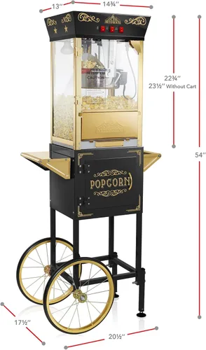 Miniatura 5 de Olde Midway Máquina de palomitas de maíz estilo cine con carrito y hervidor de 8 onzas - Negro, estilo vintage con ruedas