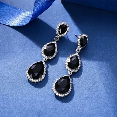 Miniatura 117 de EleQueen Pendientes de cristal austriaco en tono dorado para mujer, forma de pera de 2.5 pulgadas, color esmeralda