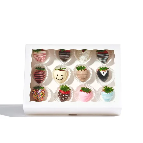 Miniatura 2 de Cajas de cartón de alta calidad de 10 x 7 x 2.5 pulgadas con ventana transparente para galletas, fresas paquete con 25 unidades. blanco elegante