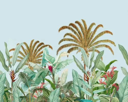 CONCORD WALLCOVERINGS ™ Papel tapiz floral para dormitorio, hojas de palmera, azul, verde, marrón, 104 pulgadas de ancho x 110 pulgadas de alto, 5