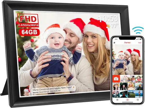 Marco de fotos digital WiFi inteligente de 64 GB de 10.5 pulgadas, pantalla táctil LCD FHD IPS de 1920 x 1280, rotación automática, almacenamiento