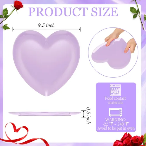 Miniatura 2 de FillTouch 4 platos de melamina en forma de corazón de 9.5 pulgadas, platos llanos de corazón para San Valentín, cumpleaños, despedidas de soltera