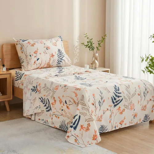 Miniatura 48 de JSD Juego de sábanas con estampado floral azul, tamaño Queen, 4 piezas, sábanas de microfibra con patrón suave, bolsillo extra profundo Sakura
