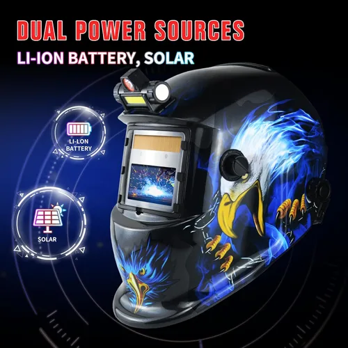 Miniatura 8 de TRQWH - Casco de soldar con luz, color real, oscurecimiento automático, cascos de soldadura para hombres, con energía solar, con capucha
