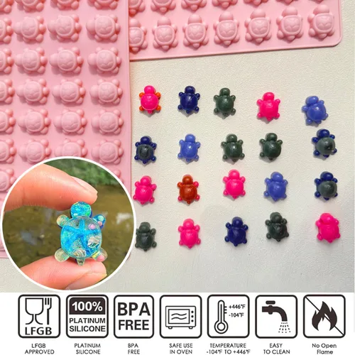 Miniatura 7 de Paquete de 2 mini moldes de silicona de tortuga para chocolate, 72 cavidades de tortugas marinas de chocolate, moldes de caramelo de tortuga, cubo