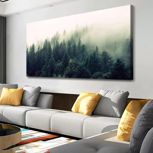 Miniatura 25 de Arte de pared de paisaje, impresiones en lienzo de paisajes naturales, decoración del hogar, bosque verde, pintura de árboles para sala de estar