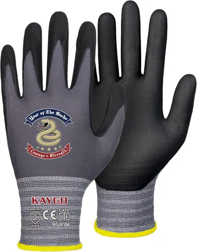 Miniatura 42 de KAYGO Guantes de Trabajo de Seguridad con Revestimiento de Nitrilo MicroFoam, 3 Pares KG18NB, Guante de Punto Sin Costuras de Nylon con Dedos Gris