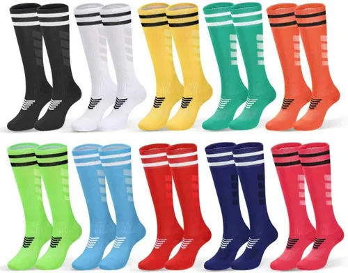 Miniatura 9 de 6 pares de calcetines elásticos de fútbol para niños, calcetines de tubo alto hasta la rodilla, coloridos calcetines de fútbol atlético para niños