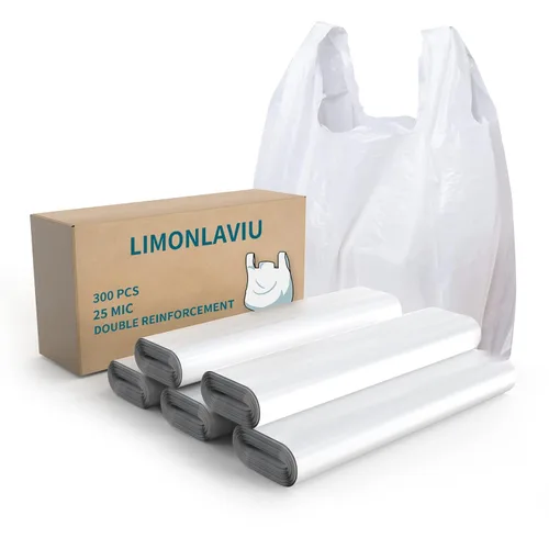 Bolsas de plástico LimonLaviu - paquete de 300 (espesor de 25 micras) (11.5' x 6.5' x 21') con asas - Bolsas al por mayor para pequeñas empresas y