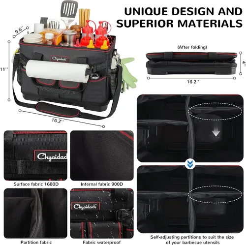 Miniatura 7 de Chyaidach Organizador de Parrilla Grande con Fondo Duro, Organizador de Plancha Plegable Portátil para Accesorios Blackstone, Esenciales para Portón