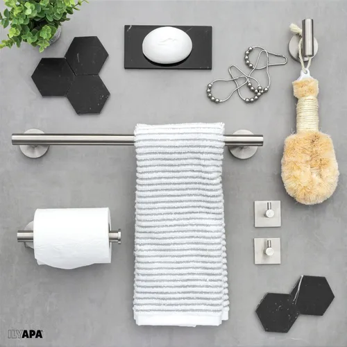 Miniatura 3 de Ilyapa Juego de accesorios de baño de níquel cepillado, juego de 5 toallas de baño de níquel satinado montado en la pared, toallero, 1 gancho