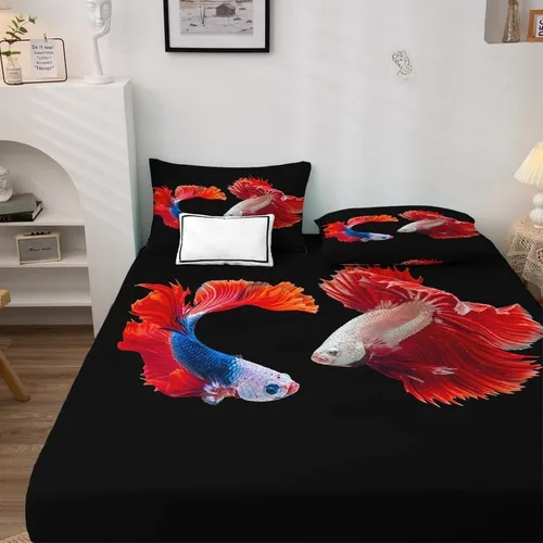 Miniatura 3 de Goldfish Sábanas tamaño individual, sábanas de cama de peces, microfibra suave, bolsillo profundo, sábanas y fundas de almohada estampadas sin