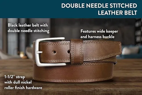 Miniatura 6 de Lucky Brand Cinturón de cuero cosido para hombre Clásico Casual Vestido Todos los días Western Hebilla de metal