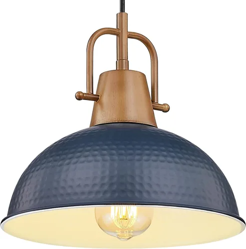 Miniatura 9 de Emliviar GE269MIL BK+WD - Lámpara colgante moderna de 10.2 pulgadas, lámpara colgante moderna para isla de cocina, pantalla de cúpula de metal negro