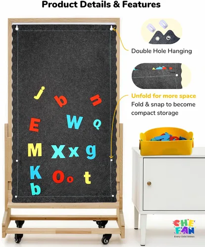 Miniatura 4 de CHEFAN Tablero de letras de fieltro para niños pequeños, tablero de franela grande de 45 x 25 pulgadas para pared, letras mayúsculas y minúsculas