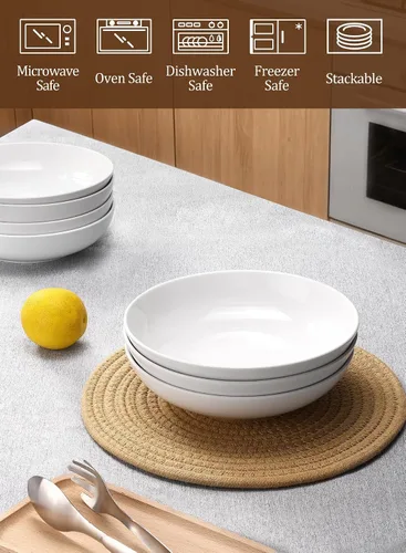 Miniatura 3 de Tazones para pasta, cuencos de sopa de ensalada blanca de 22 onzas, cuencos grandes para pasta, platos de pasta de porcelana, cuencos anchos y poco