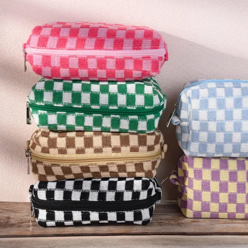 Miniatura 6 de SOIDRAM 6 Piezas Bolsa de Maquillaje a Cuadros Preppy Bolsa de Cosméticos a Granel Rosa Negra Bolsa de Maquillaje Personalizada Bolsa de Viaje de 6