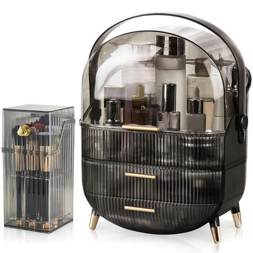 Miniatura 13 de CANITORON Organizador de maquillaje, organizador de cuidado de la piel de gran capacidad para tocador, organizador de cosméticos con 2 cajones