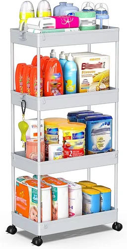 Miniatura 18 de SPACEKEEPER Carrito de Almacenamiento Rodante de 3 Niveles Organizadores de Carrito de Baño con Ruedas Organización de Cuarto de Lavandería Unidad