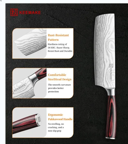 Miniatura 4 de Cuchillo Nakiri KEEMAKE para carne: Cuchillo de chef de cocina de 7 pulgadas, extremadamente afilado para cortar verduras, cuchillos de cocina