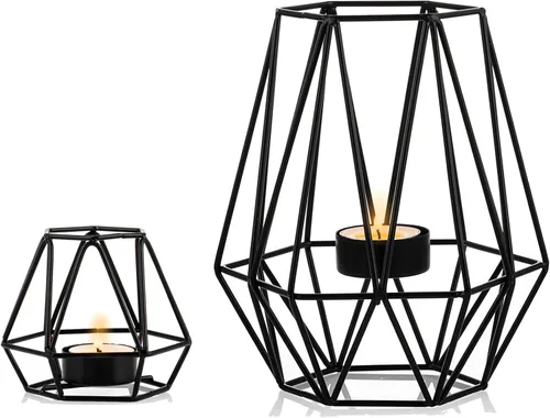 Miniatura 9 de Nuptio 2 portavelas negro para sala de estar, soporte geométrico hexagonal para velas de té, decoración de mesa de boda, portavelas votivo