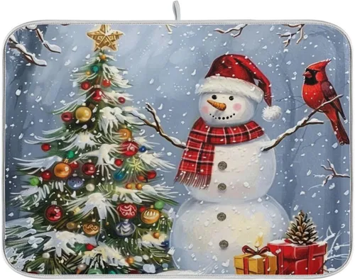 Miniatura 17 de Tapete de secado de platos de 16 x 18 pulgadas para encimera de cocina, hojas de arce y hojas de arce, tapete de microfibra reversible para secar
