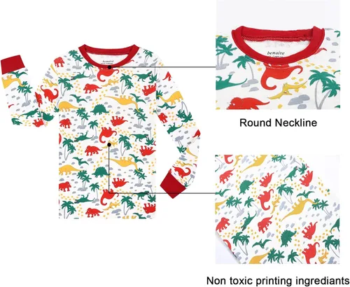 Miniatura 5 de Benaive Pijamas para niños, pijamas de algodón para niños, conjunto de 4 piezas con pantalones para niños