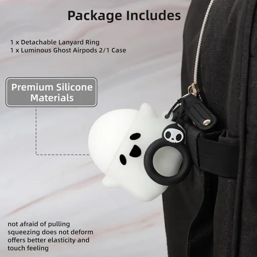 Miniatura 5 de Funda compatible con AirPods 2/1, [brilla en la oscuridad] bonita funda fantasma para Airpods 2 y 1, funda divertida de silicona suave para Apple