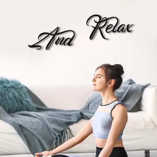 LIYAOLI Arte de Pared de Metal Negro Relajante, Letrero de Relajación Moderno Decoración de Letras para Baño, Letrero Decorativo de 3D en Metal para