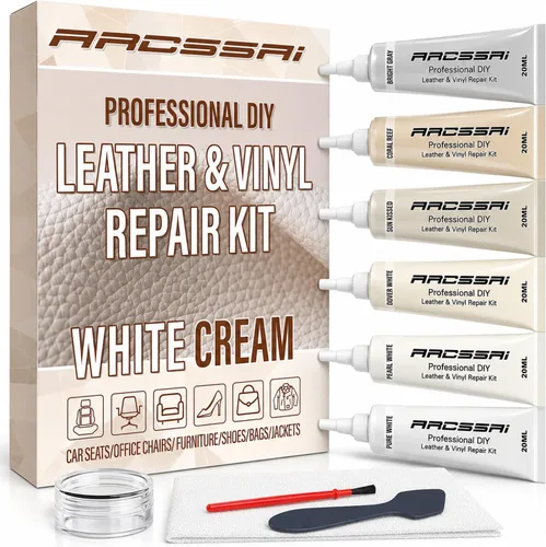 ARCSSAI ARCSSAL Kit de reparación de cuero y vinilo color crema, asientos de automóvil, sofá, barco, sofá, chaqueta y bolso, arregla arañazos y