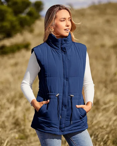 Miniatura 3 de BTFBM Chaleco casual para mujer, con botones, con cremallera, acolchado, con cordón, sin mangas, con bolsillos