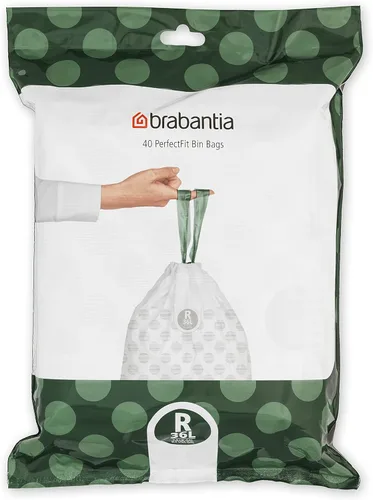 Miniatura 24 de Bolsas de basura Brabantia PerfectFit (Tamaño M/16 Gal) Bolsas gruesas de plástico para caneca de basura con asas de cordón (40 bolsas)