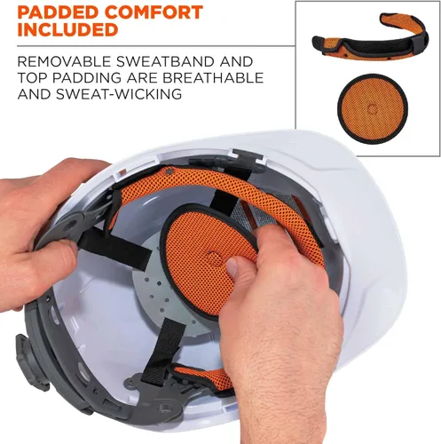 Miniatura 5 de Casco duro ventilado con luz, estilo gorra, suspensión de trinquete, Clase C, Ergodyne Skullerz 8972LED naranja