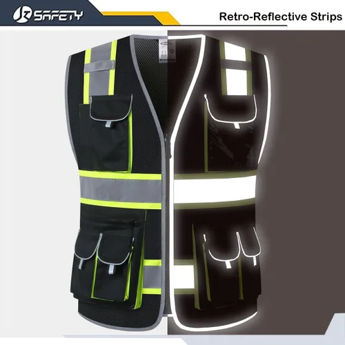 Miniatura 4 de JKSafety - Chaleco de malla de alta visibilidad con 10 bolsillos, color neón, cremallera frontal para hombres y mujeres, utilidad de seguridad