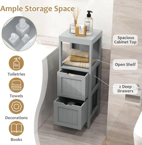 Miniatura 7 de Giantex Organizador de baño y armario de almacenamiento, soporte organizador de almacenamiento con 2 cajones extraíbles, dispositivo anti-caída