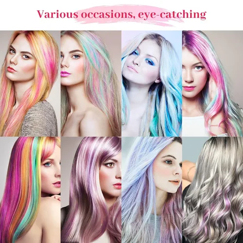 Miniatura 4 de 12 extensiones de cabello sintético lacio de colores de 22 pulgadas con pinza, para fiestas, para mujeres, niños y niñas, violeta + azul zafiro B
