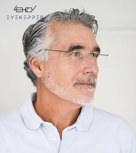 Miniatura 2 de Eyekepper Paquete de 3 lentes de lectura de metal sin montura para hombres, lectores rectangulares sin marco (negro/azul/plomizo)+0.00