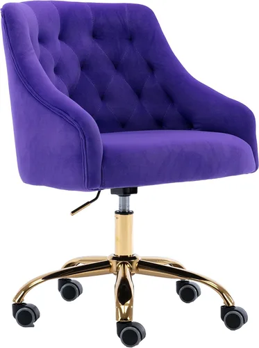Miniatura 19 de Silla de trabajo cómoda para oficina en casa con ruedas, linda silla de escritorio giratoria ajustable de tocador moderna tapizada en terciopelo