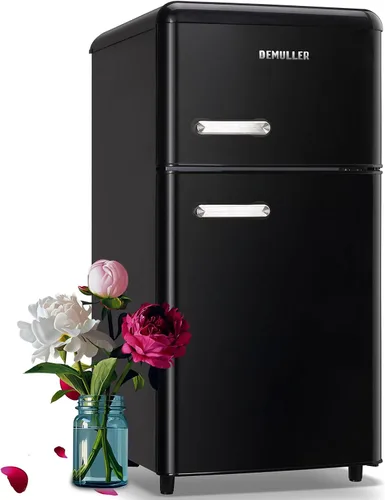 DEMULLER - Minirefrigerador compacto negro de 3.5 pies cúbicos, refrigerador mini de 2 puertas con congelador, refrigerador pequeño con 7 controles