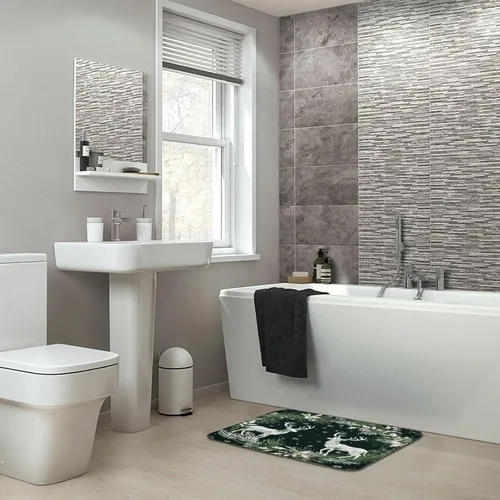 Miniatura 7 de Alfombra de baño con árbol de Navidad con ciervos en invierno, alfombra de baño vintage de terciopelo de Navidad, alfombra de baño para ducha