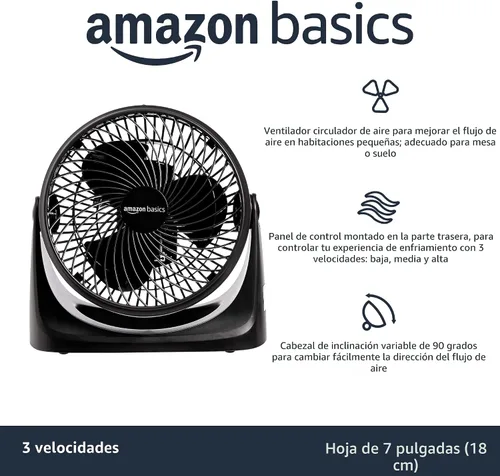 Miniatura 2 de Amazon Basics Ventilador circulador de aire, ventilador de escritorio para dormitorio, hogar y oficina, con cabezal de inclinación de 90 grados, 3