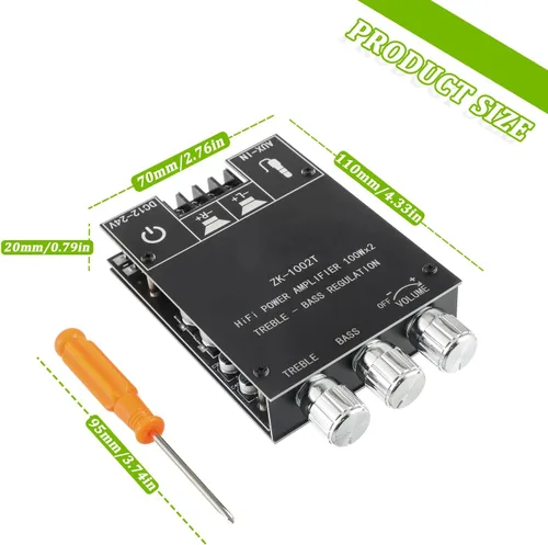 Miniatura 5 de Placa de amplificador Bluetooth de 100W+100W con control de agudos y bajos Chips TPA3116D2 DC 9-24V Entradas BT y AUX 2.0 Canales Placa