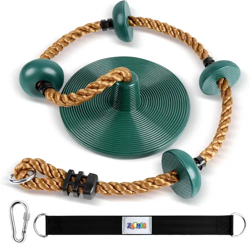 Cuerda de escalada con plataformas y asiento de columpio de disco, accesorios para patio de recreo, incluye correa para colgar y mosquetón, columpio