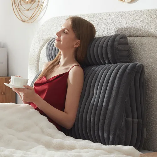 Miniatura 18 de Almohada de cabecero + una almohada larga de cuello enrollado Almohada para el cuerpo, almohada de cabecero en forma de cuña de pelo sintético