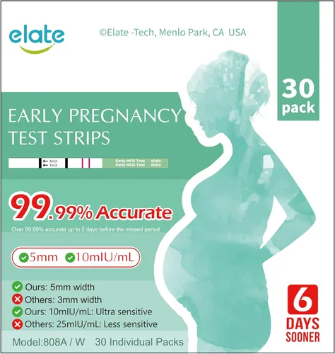 Miniatura 13 de Elate Tiras de prueba de embarazo, 20 unidades, prueba de detección temprana HCG, alta sensibilidad, resultados precisos del 99.99%, kit de prueba