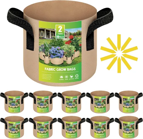 Miniatura 18 de iPower Paquete de 10 bolsas de 3 galones para plantas de tela no tejida gruesa resistente para cultivo de papas, contenedor duradero con aireación